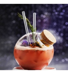 Closed Round Ball 5inch With 2 Glass Straws with Cork